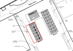 Map showing Block B at the Green Campus